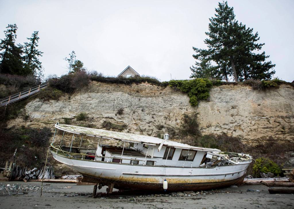 The Argosy sits along Mission Beach on Friday in Tulalip. (Olivia Vanni / The Herald)