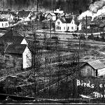 This 1906 image, from the book Early Monroe, is a view of the eastern part of Monroe. In the upper left corner are two 1903 houses, the original homes of Siralpha Buck and his son, A.H. Buck. The family lived here, creating and running the Buck Shingle Mill. (Monroe Historical Society)