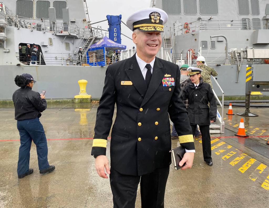 After the USS Gridley docked at Naval Station Everett, Cmdr. Fred Pyle said the ship was about 150 days at sea, operating on the West Coast of the U.S, the Panama Canal, the Carribbean and with NATO. (Sue Misao / The Herald)