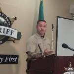 Snohomish County Sheriff Adam Fortney speaks to the press Tuesday about his decision to rehire Deputy Art Wallin. (Zachariah Bryan / The Herald)
