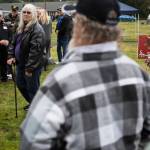 Joseph Harrimans great niece by marriage Pat Fitchen smiles as she thanks people for coming to his ceremony on Saturday, Jan. 25, 2020 at the IOFF Cemetery in Monroe, Wash. The World War II veteran died in 1950. His grave site went unmarked for 70 years. (Olivia Vanni / The Herald)