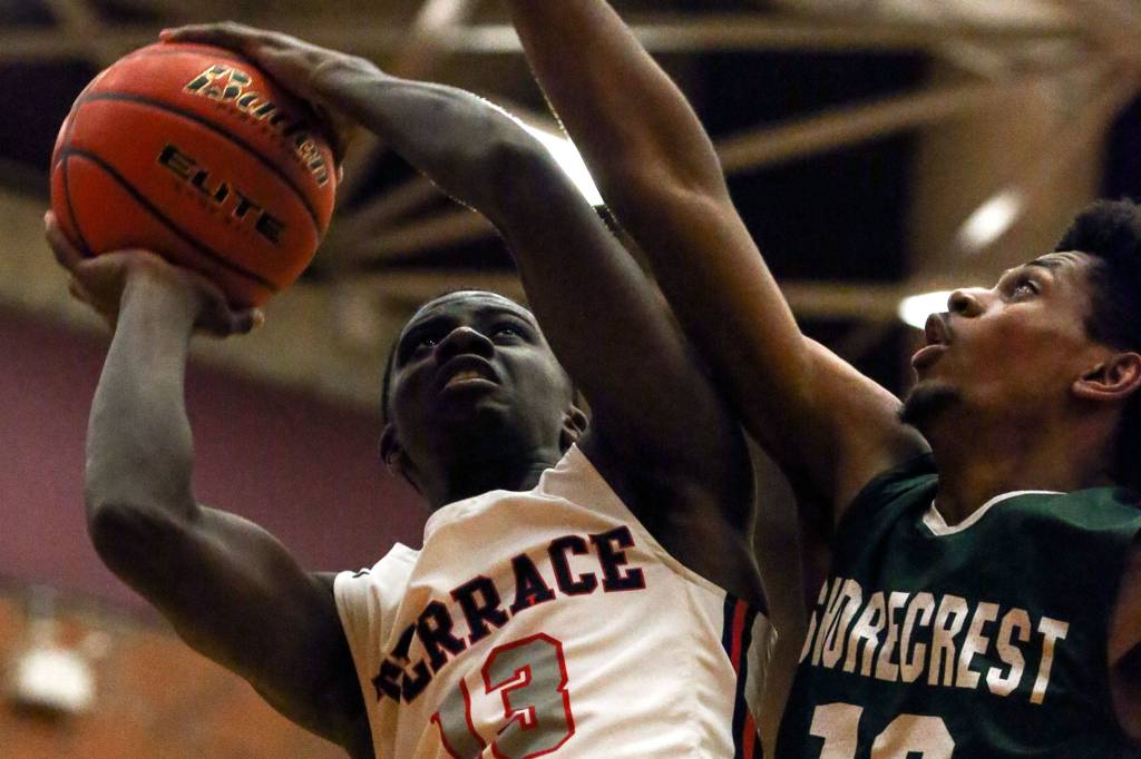 Mountlake Terrace defeated Shorecrest 75-55 Wednesday evening at Mountlake Terrace High School in Mountlake Terrace on January 22, 2019. (Kevin Clark / The Herald)