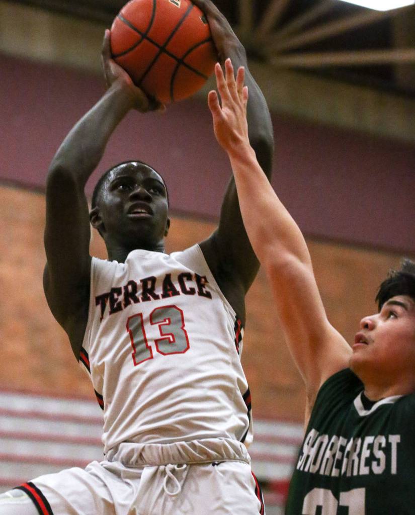 Mountlake Terrace defeated Shorecrest 75-55 Wednesday evening at Mountlake Terrace High School in Mountlake Terrace on January 22, 2019. (Kevin Clark / The Herald)