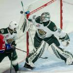 Everett Silvertips Dustin Wolf blocks a shot during the game on Sunday, Jan. 26, 2020 in Everett, Wash. (Olivia Vanni / The Herald)