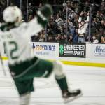 The crowd reacts with Everett Silvertips Cole Fonstad after he scores another goal during the game on Sunday, Jan. 26, 2020 in Everett, Wash. (Olivia Vanni / The Herald)