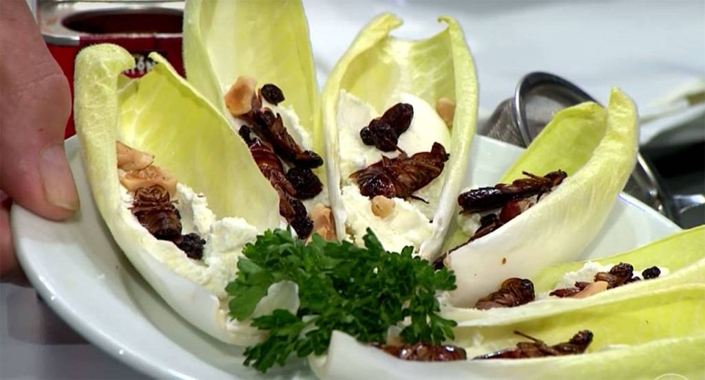 Cockroach canapes on feta cheese.