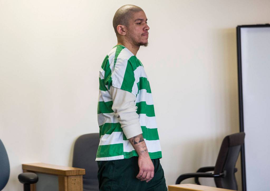 Matthew McGowan walks into the courtroom before the start of a motion for a new trial at the Snohomish County Courthouse on Jan. 30 in Everett. (Olivia Vanni / Herald file)