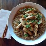 The coconut curry noodles with chicken at uu in Everett is made with sweet potato noodles, carrots, onions, chard, peanuts and cilantro, topped with slices of chicken breast meat. (Sara Bruestle / The Herald)
