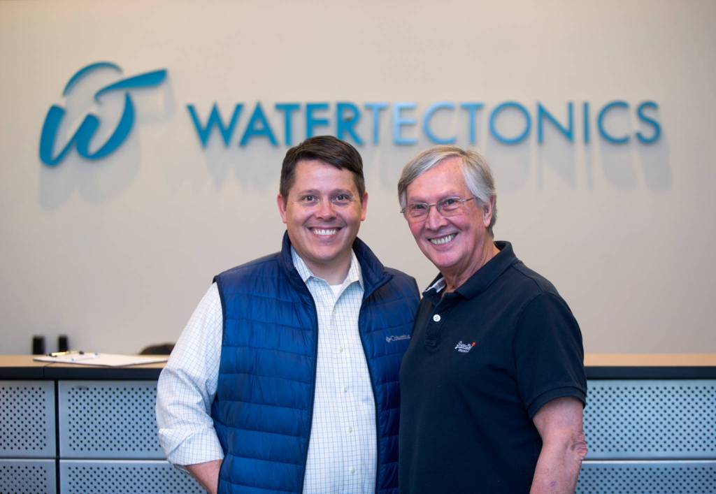 WaterTectonics Vice President Jason Mothersbaugh (left) with his CEO father, James Mothersbaugh. (Andy Bronson / The Herald)