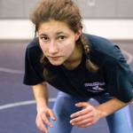 Diana Cantini during wrestling practice on Tuesday, Feb. 4 at Kamiak High School. (Katie Webber / The Herald)