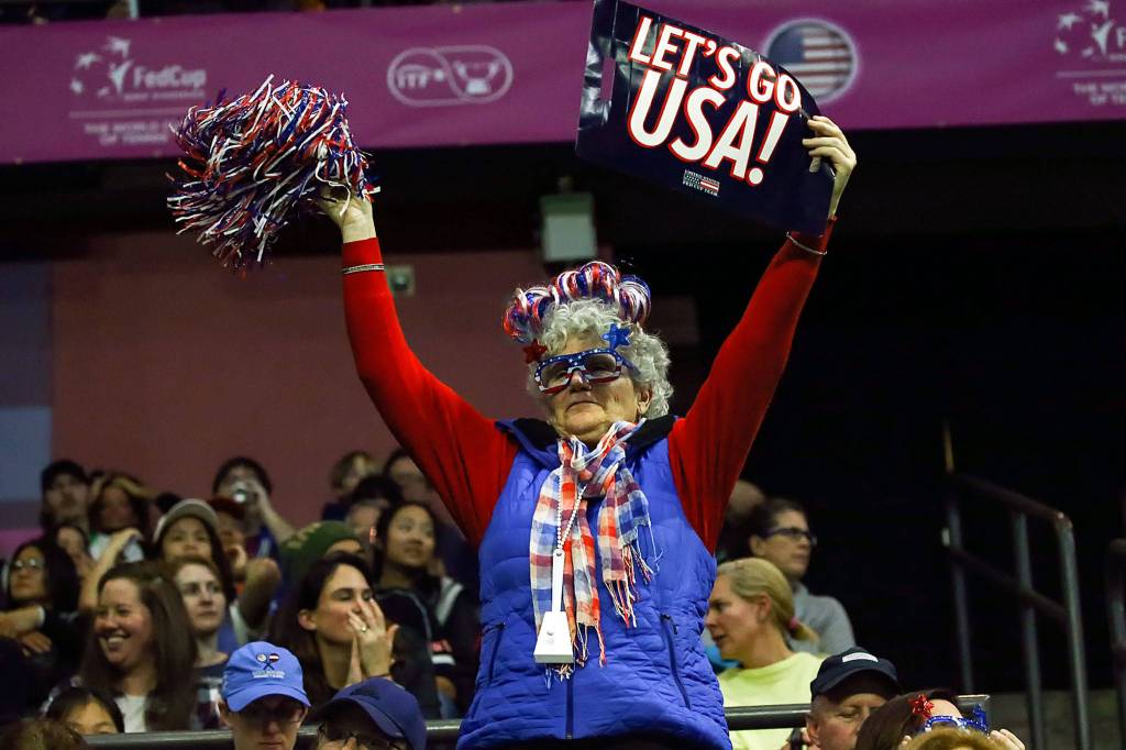 FedCup 2020 qualifying match Saturday evening at Angel of the Winds Arena in Everett on February 8, 2020. (Kevin Clark / The Herald)