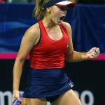 FedCup 2020 qualifying match Saturday evening at Angel of the Winds Arena in Everett on February 8, 2020. (Kevin Clark / The Herald)