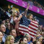 Fans at Angel of the Winds Arena cheer for American tennis player Sofia Kenin during a Fed Cup qualifier against Latvia on Feb. 7 in Everett. The event attracted back-to-back sellout crowds of over 6,300 fans. (Olivia Vanni / The Herald)