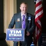 Tim Eyman announces hes running for governor of Washington state as a Republican, on Feb. 12, at McCormick Air Center in Yakima. (Evan Abell/Yakima Herald-Republic via AP, file)