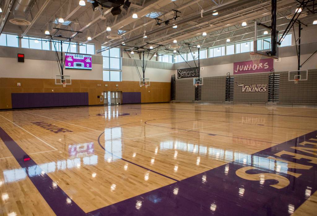 The new gym at Lake Stevens High School on Thursday. (Olivia Vanni / The Herald)
