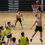Cameron Banfield jumps for a layup during practice on Wednesday, Feb. 26, 2020 in Marysville, Wash. (Olivia Vanni / The Herald)