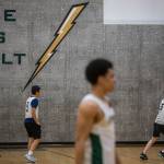 Players run through drills during practice on Wednesday, Feb. 26, 2020 in Marysville, Wash. (Olivia Vanni / The Herald)