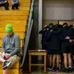 The Marysville Getchell team huddles together before the start of a 3A state regional game against Mount Tahoma on Friday in Puyallup. (Olivia Vanni / The Herald)