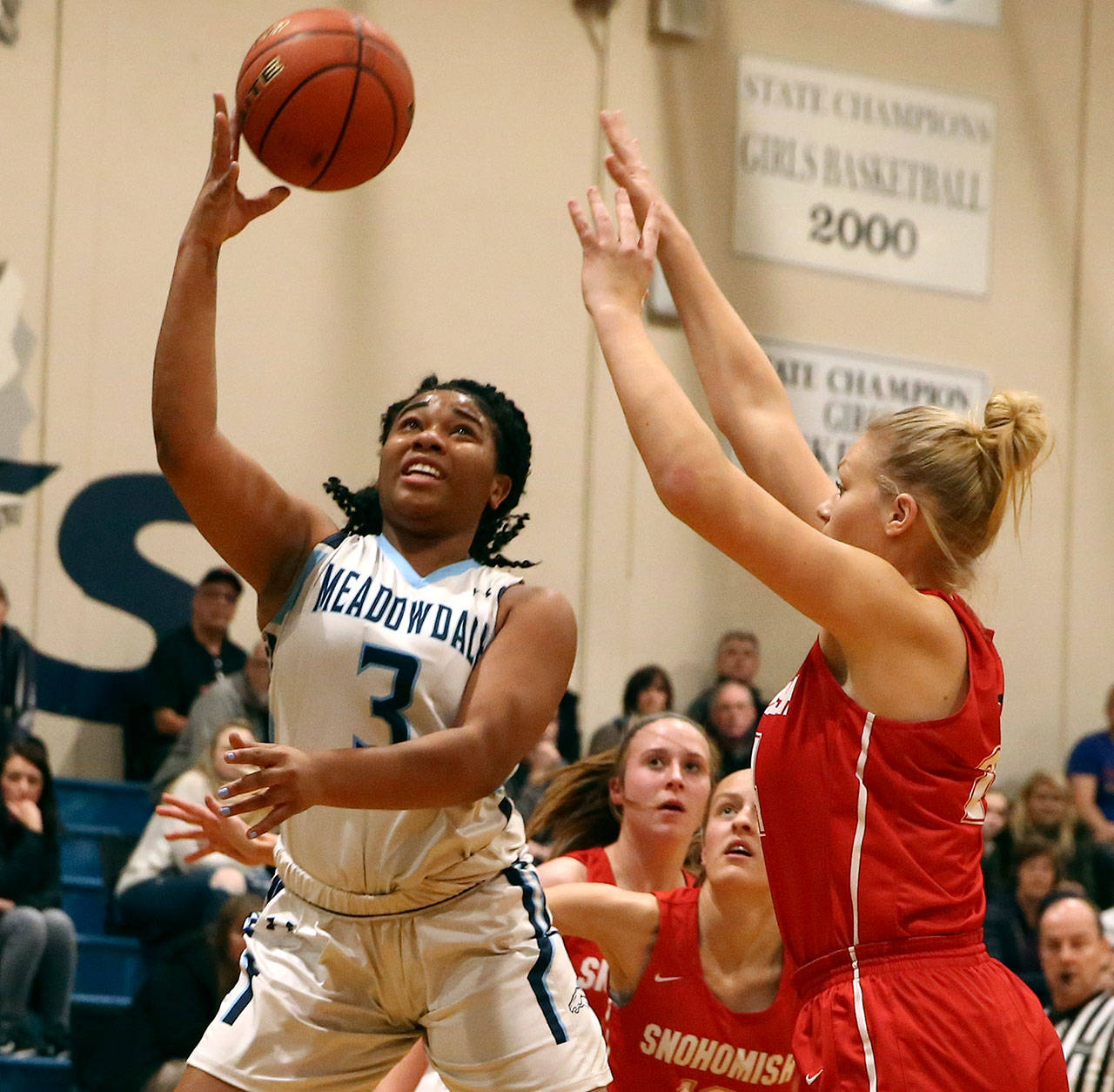 Jenaly Gabriel and Meadowdale are among the six local girls basketball teams playing in state regional games Friday or Saturday. (Kevin Clark / The Herald)