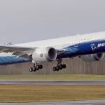 The first Boeing 777X takes off at Paine Field on Jan. 25 in Everett. (AP Photo/Ted S. Warren)