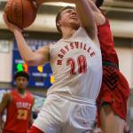Marysville Pilchucks Luke Dobler drives to the hoop during the game against Kamiakan on Saturday, Feb. 29, 2020 in Shoreline, Wa. (Olivia Vanni / The Herald)