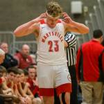 Marysville Pilchucks Cameron Stordahl becomes emotional during overtime during the game against Kamiakan on Saturday, Feb. 29, 2020 in Shoreline, Wa. (Olivia Vanni / The Herald)