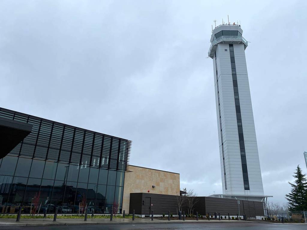 Photos by Sue MIsao / The Herald                                Paine Field Airport is shown in front of overcast skies in Everett on on Feb. 13. The terminal has now been in existence for one year.