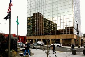 The Everett Municipal Building on Wetmore sits just across the street from the old city hall, which houses the Everett Police Department. A new study contends that many city buildings will need upgrades and repairs over the next two decades. (Dan Bates / The Herald)