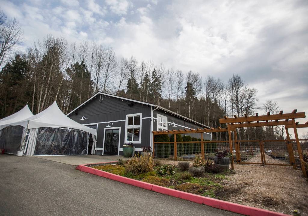 Outside of Matthews Winery which features outdoor seating and an organic vegetable garden on Friday in Woodinville. (Olivia Vanni / The Herald)