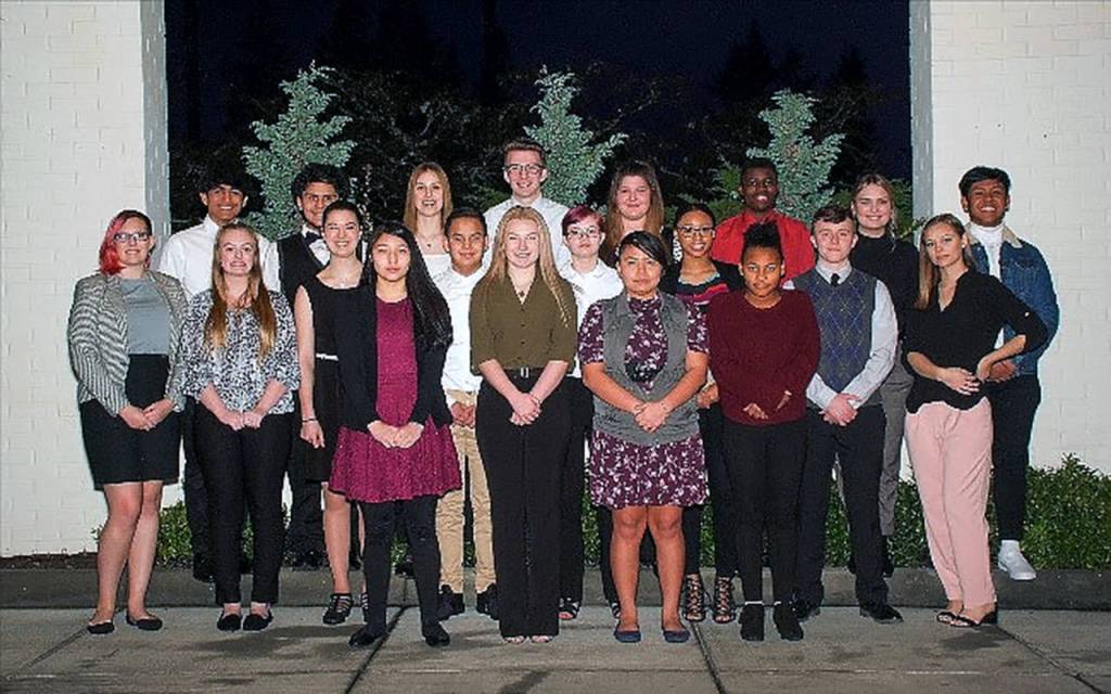 Back Row: Daniel Bejar (Marysville), Mateo Fuentes (Tulalip), Maia Austvold (Alderwood), Brayden Smith (Granite Falls), Harmony Morgan (Mukilteo), Phillip Hazeley (Cascade), Aubrie Davidson (Arlington), Jervin Villena (Snohomish). Middle Row: Rachel Sheldon (Monroe), Taylor Gaspard (S. Everett/Mukilteo), Ambyrlie-Jane Johnson (Oak Harbor), Chase Morris (Trailside), Constance Armitage-Buckley (Coupeville), Jordyn Porea (Edmonds), Jacob Schmidt (Sultan), Yesenia Arias (Everett). Front Row: Noalani Harry (Warm Springs), Kaylee Krause (Lake Stevens), Ida Sue Dick (Nespelem), Goddess Zenith Jitna (N. Kitsap). (Designer Portrait Studio)