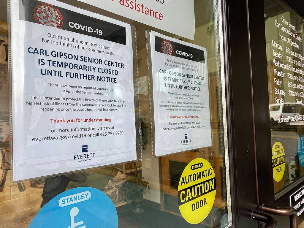 Andrea Brown / The Herald                                The Carl Gipson Senior Center in Everett temporarily closed its doors Thursday.