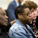 LaTonage Kelly sheds a tear as she listens Thursday to a Snohomish County jurys guilty verdict in the murder of her son and another man at the Snohomish County Courthouse in Everett. (Andy Bronson / The Herald)