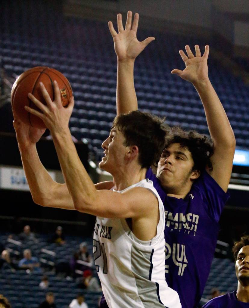 Glacier Peak defeated Sumner, 57-52, to advance to the semifinalsThursday evening at the Tacoma Dome on March 5, 2020. (Kevin Clark / The Herald)
