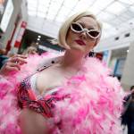 Cosplayer Shaela Halcrow is dressed as Do Flamingo character during the Comic Con event in London last October. The Comic Con is a celebration of modern pop-culture and attracts large crowds of enthusiasts. (Hollie Adams/PA via AP, file)