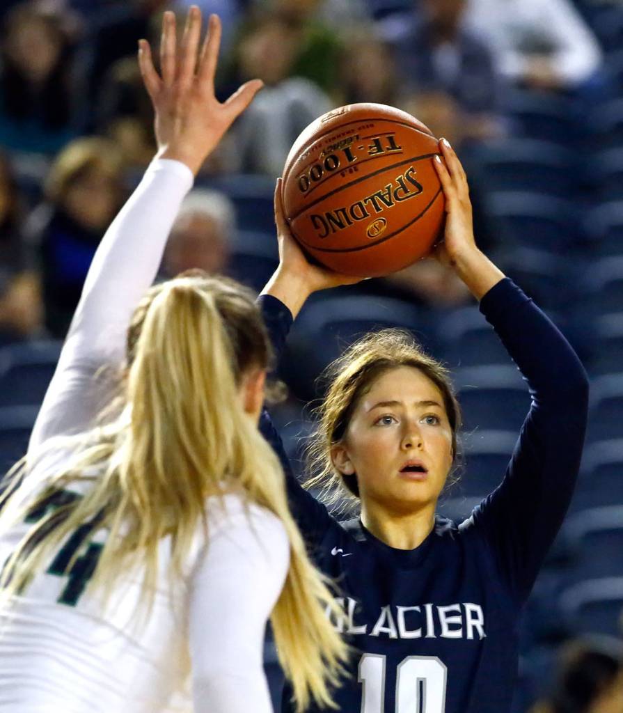 Glacier Peak lost to Woodinville, 63-41, in the semifinals Friday afternoon at the Tacoma Dome on March 6, 2020. (Kevin Clark / The Herald)