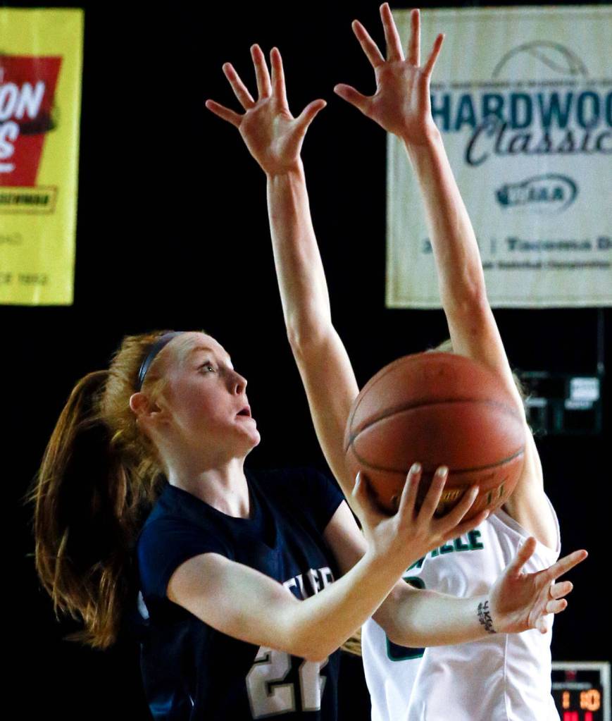 Glacier Peak lost to Woodinville, 63-41, in the semifinals Friday afternoon at the Tacoma Dome on March 6, 2020. (Kevin Clark / The Herald)
