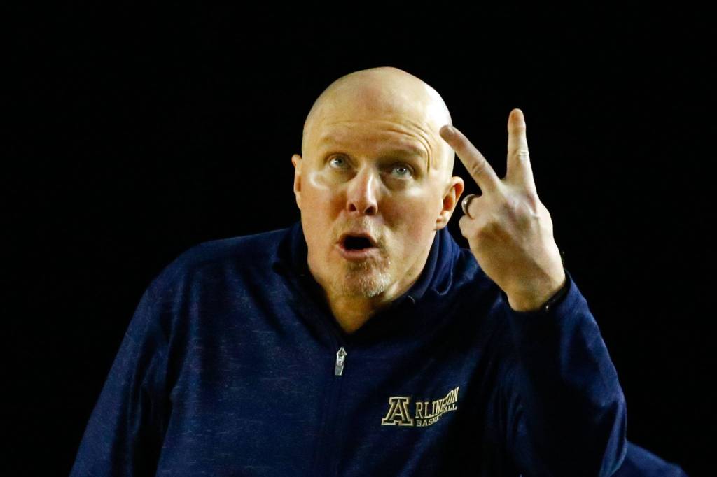 Arlington lost Garfield, 53-36, in the 3A semifinals Friday evening at the Tacoma Dome on March 6, 2020. (Kevin Clark / The Herald)