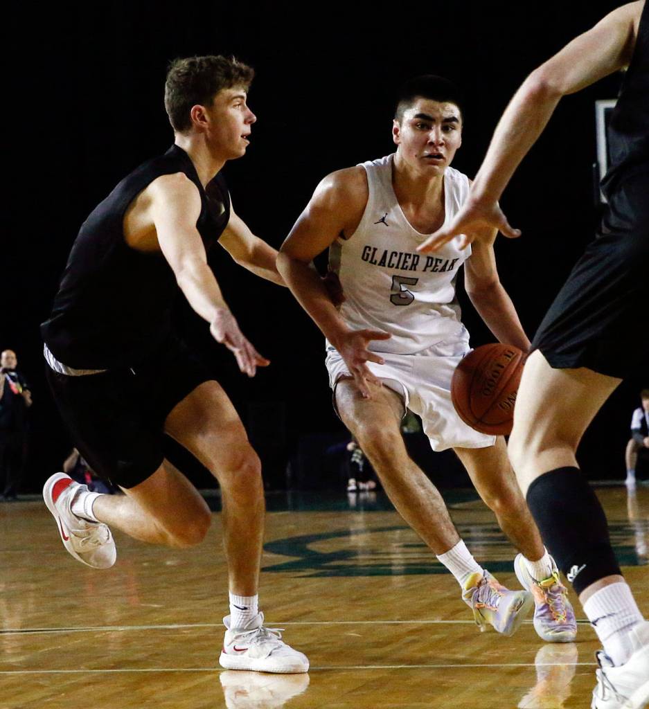 Glacier Peak lost to Mount Si, 62-49, in the 4A semifinals Friday evening at the Tacoma Dome on March 6, 2020. (Kevin Clark / The Herald)