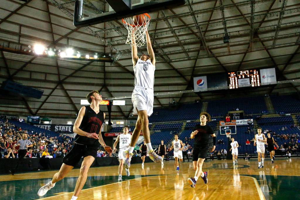 Glacier Peak lost to Mount Si, 62-49, in the 4A semifinals Friday evening at the Tacoma Dome on March 6, 2020. (Kevin Clark / The Herald)