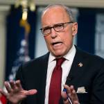 White House chief economic adviser Larry Kudlow talks with reporters about the impact of the Coronavirus on markets on Feb. 28 in Washington. (AP Photo/Evan Vucci)