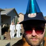 Tyler Chism on his 33rd birthday in a party hat his in-laws left him along with a cake at the end of the driveway. (Tyler Chism)