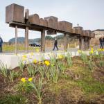 People begin to gather at the Oso slide site on Sunday near Oso. (Olivia Vanni / The Herald)