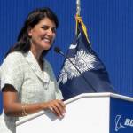 In this 2011 photo, former South Carolina Gov. Nikki Haley speaks during the dedication of Boeing Co.s $750 million final assembly plant in North Charleston, South Carolina. (AP Photo/Bruce Smith, file)