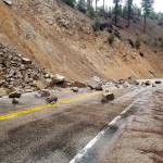 This photo shows a rockslide on Highway 21 near Lowman, Idaho, after a magnitude 6.5 earthquake struck Tuesday. (Tyler Beyer via AP)