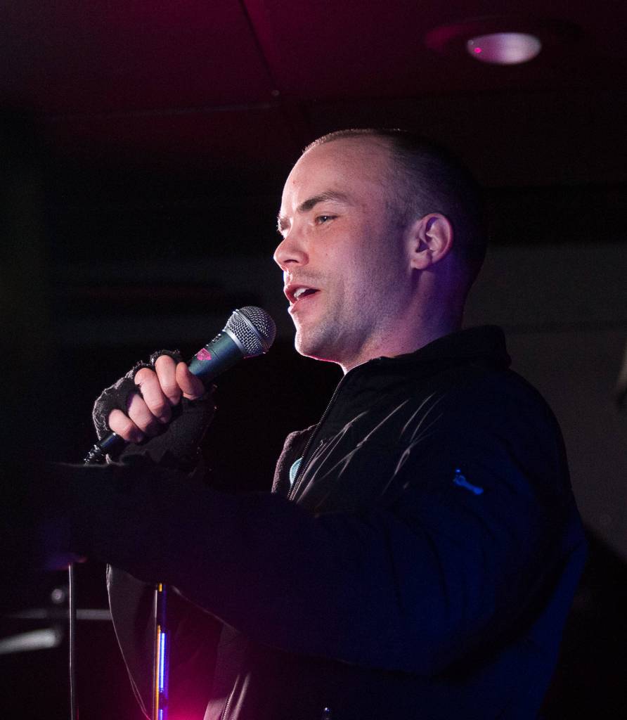 Comedy Garage co-host Blake Kiltoff performs a stand-up routine at Tony Vs in Everett. (Andy Bronson / Herald file)