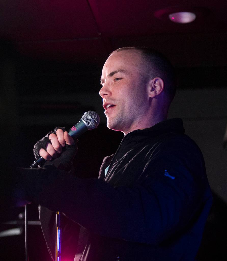 Comedy Garage co-host Blake Kiltoff performs a stand-up routine at Tony Vs in Everett. (Andy Bronson / Herald file)