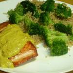 Pan-roasted salmon with curry sauce, basmati rice and broccoli. If your container of curry powder is more than 3 months old, toss it and buy a new one. (Linda Gassenheimer)