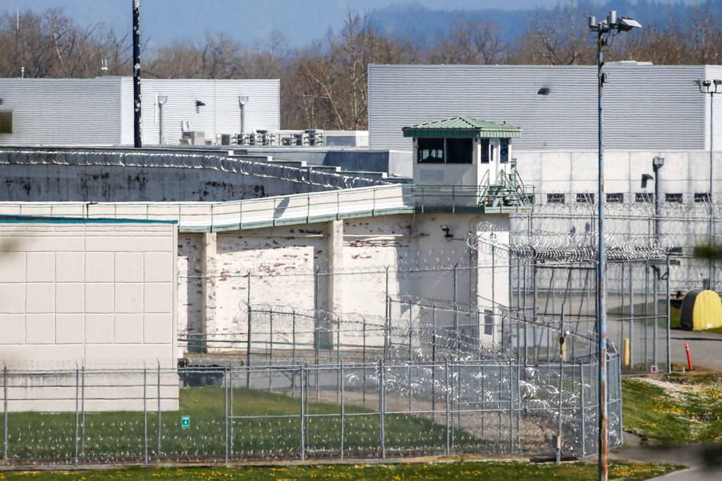 The Monroe Correctional Complex on Thursday. Inmates disrupted operations Wednesday night after six inmates tested positive for COVID-19. (Kevin Clark / The Herald)