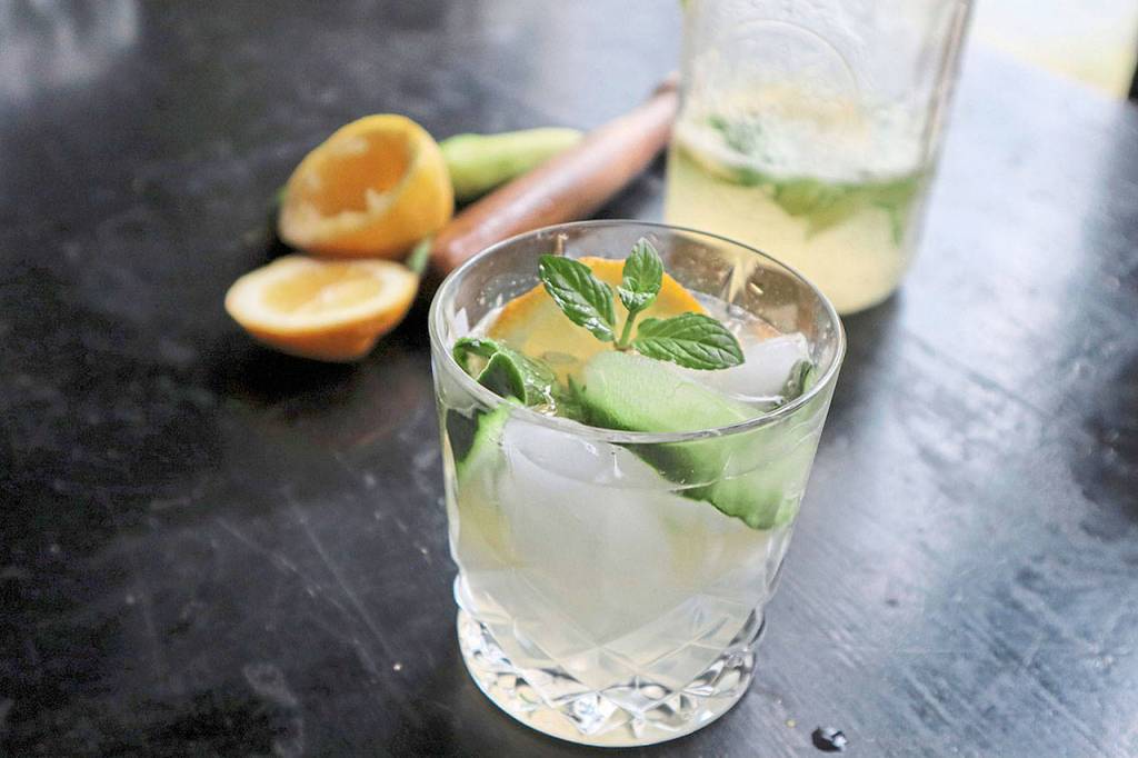 Nobody can complain about too many mocktails. This one is made with cucumber, lemon, mint and selzer water. (Gretchen McKay/Pittsburgh Post-Gazette)