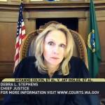 Washington state Supreme Court Chief Justice Debra Stephens listens to arguments Thursday morning. (TVW)